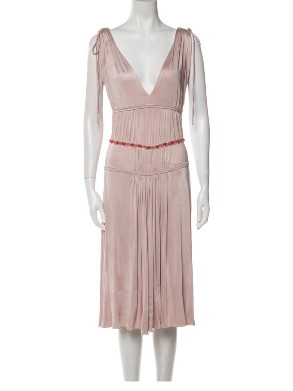Blumarine Dusty Rose Midi Dress with Beaded Waist